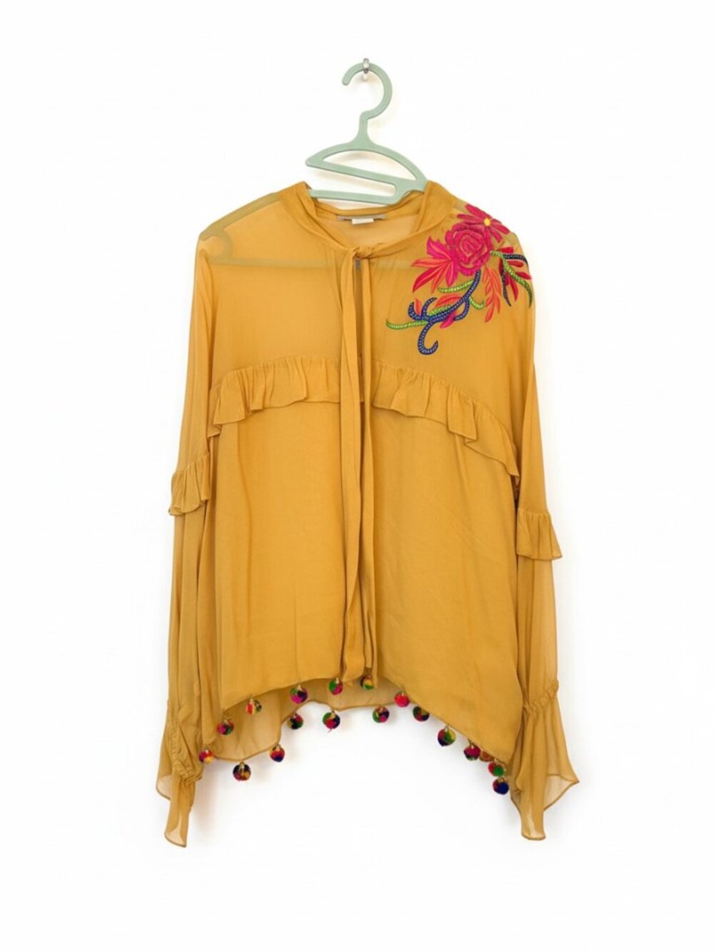 Anthropologie Festive Embroidered Boho Cropped Blouse Fall Holiday Going Out